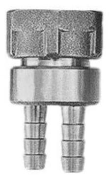 Переходник шланговый DN.ru PCH-10-2 3/4″ Дн10 Ру10, выводов -2, с накидной гайкой и хомутом, внутренняя резьба/штуцер (елочка), корпус - латунь HPb57-3, уплотнение - EPDM
