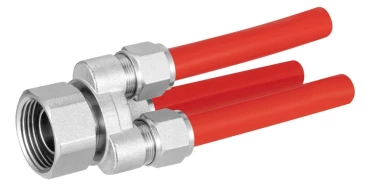 Переходник с компрессионным соединением DN.ru PKS-10-3 3/4″ Дн10 Ру10, выводов - 3, для труб PEX, PERT, корпус - латунь HPb57-3, уплотнение - EPDM