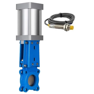 Задвижка шиберная DN.ru GVKR3131M-1W-Fb-2P Ду150 Ру10 односторонняя, межфланцевая, шпиндель - выдвижной, корпус -нержавеющая сталь 304, шибер - нержавеющая сталь 304, уплотнение - металл, WENZ, с пневмоприводом и индукционными датчиками LJ12A3-4-J/EZ 220В
