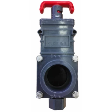 Задвижка шиберная DN.ru GVKR4331TPV-2W-G-Hт Ду100 Ру1.6 клеевая, с выдвижным штоком, материал корпуса - ПВХ (PVC), шибер - нержавеющая сталь 304, уплотнение - TPV (ТПВ), с ручкой