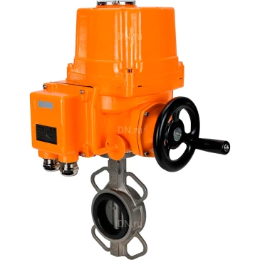Затвор дисковый поворотный DN.ru WBV3232V-2W-Fb-H Ду150 Ру16, корпус - нержавеющая сталь 316L, диск - нержавеющая сталь 316L, уплотнение - VITON, с электроприводом QT-EX-010EM-O2-380VAC-У1