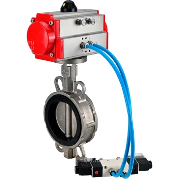 Затвор дисковый поворотный DN.ru WBV3232V-2W-Fb-H Ду100 Ру16, корпус - нержавеющая сталь 316L, диск - нержавеющая сталь 316L, уплотнение - VITON, с пневмоприводом PA-SA-130 и пневмораспределителем 4V320-08 220В