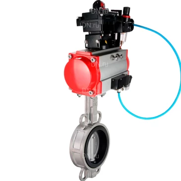 Затвор дисковый поворотный DN.ru WBV3232V-2W-Fb-H Ду65 Ру16, корпус - нержавеющая сталь 316L, диск - нержавеющая сталь 316L, уплотнение - VITON, с пневмоприводом PA-DA-065, пневмораспределителем 4М310-08 220В NAMUR, БКВ APL-410N EX и БПВ AFC2000