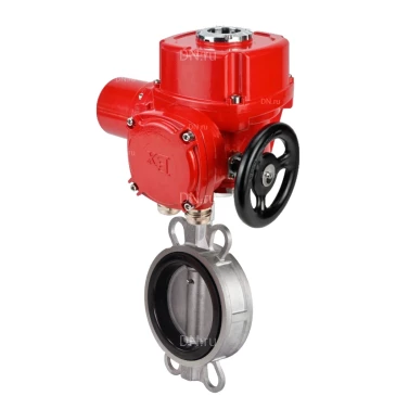 Затвор дисковый поворотный DN.ru WBV3232V-2W-Fb-H Ду80 Ру16, корпус - нержавеющая сталь 316L, диск - нержавеющая сталь 316L, уплотнение - VITON, с электроприводом QT-EX-005M-O2-380VAC-У1