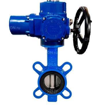 Затвор дисковый поворотный DN.ru WBV3432V-2W-Fb-H Ду200 Ру16, корпус - углеродистая сталь WCB, диск - нержавеющая сталь 316L, уплотнение - VITON, с электроприводом QT-EX-030M-O2-380VAC-У1