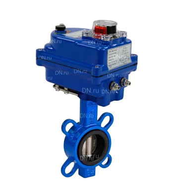 Затвор дисковый поворотный DN.ru WBV3432V-2W-Fb-H Ду50 Ру16, корпус - углеродистая сталь WCB, диск - нержавеющая сталь 316L, уплотнение - VITON, с электроприводом QT-N-003EM-O1-12VDC-У1 blue