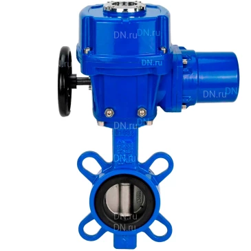 Затвор дисковый поворотный DN.ru WBV3432V-2W-Fb-H Ду100 Ру16, корпус - углеродистая сталь WCB, диск - нержавеющая сталь 316L, уплотнение - VITON, с электроприводом QT-N-010M-O2-220VAC-У1