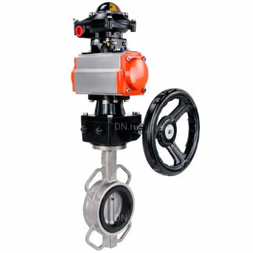 Затвор дисковый поворотный DN.ru WBV3232V-2W-Fb-H Ду300 Ру16, корпус - нержавеющая сталь 316L, диск - нержавеющая сталь 316L, уплотнение - VITON, с пневмоприводом PA-DA-140, ручным дублером MON4-1200-T54-ISO и БКВ APL-210N