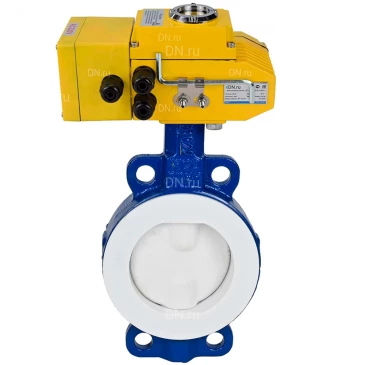 Затвор дисковый поворотный DN.ru WBV3434Pf-2W-Fb-H Ду100 Ру16 корпус - углеродистая сталь WCB, диск - углеродистая сталь WCB, футерованный PTFE, уплотнение - PTFE, с электроприводом DN.ru QT-N-010EM-A1-220VAC-У1-DAR