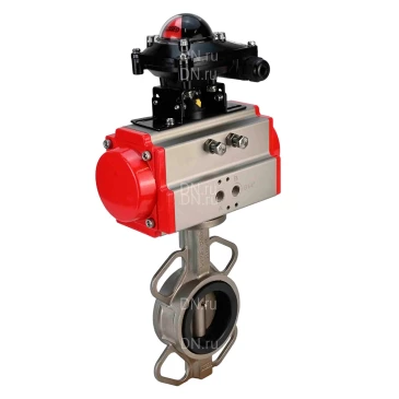Затвор дисковый поворотный DN.ru WBV3232V-2W-Fb-H Ду100 Ру16, корпус - нержавеющая сталь 316L, диск - нержавеющая сталь 316L, уплотнение - VITON, с пневмоприводом PA-SA-130 и БКВ APL-210N