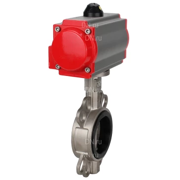 Затвор дисковый поворотный DN.ru WBV3232V-2W-Fb-H Ду100 Ру16, корпус - нержавеющая сталь 316L, диск - нержавеющая сталь 316L, уплотнение - VITON, с пневмоприводом PA-SA-130