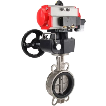 Затвор дисковый поворотный DN.ru WBV3232V-2W-Fb-H Ду300 Ру16, корпус - нержавеющая сталь 316L, диск - нержавеющая сталь 316L, уплотнение - VITON, с пневмоприводом PA-DA-140, пневмораспределителем 4М310-08 220В NAMUR и ручным дублером MON4-1200-T54-ISO