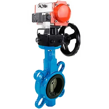 Затвор дисковый поворотный DN.ru WBV1132N-2W-Fb-H Ду80 Ру16, корпус - чугун GG25, диск - нержавеющая сталь 316L, уплотнение - NBR, с пневмоприводом PA-DA-083, пневмораспределителем 4V320-08 NAMUR AC220V и ручным дублером MON2-450-T28-ISO