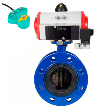 Затвор дисковый поворотный DN.ru WBV1331E-2W-F-R Ду250 Ру16 корпус - чугун GGG40, диск - нержавеющая сталь 304, уплотнение - EPDM, с пневмоприводом PA-DA-210, пневмораспределителем 4M310-08 220В и магнитным переключателем ALS200D