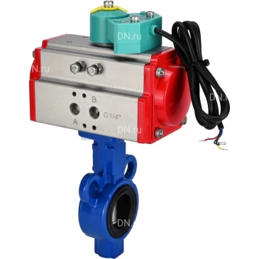 Затвор дисковый поворотный DN.ru WBV0232E-2W-Fb-H Ду32 Ру16 межфланцевый, корпус - алюминиевый сплав, диск - нержавеющая сталь 316L, уплотнение - EPDM, с пневмоприводом PA-SA-083 и магнитным переключателем ALS200D