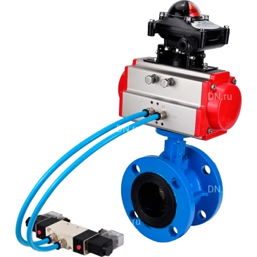 Затвор дисковый поворотный DN.ru WBV1313E-2W-F-H Ду200 Ру16, корпус - чугун GGG40, диск - чугун GGG40, уплотнение - EPDM, с пневмоприводом PA-DA-140, пневмораспределителем 4V320-08 NAMUR AC220V и БКВ APL-210N