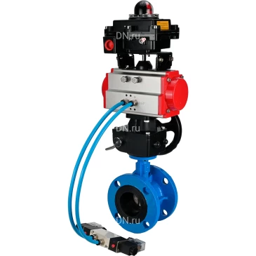 Затвор дисковый поворотный DN.ru WBV1313E-2W-F-H Ду80 Ру16, корпус - чугун GGG40, диск - чугун GGG40, уплотнение - EPDM, с пневмоприводом PA-DA-105, пневмораспределителем 4V320-08 NAMUR AC220V, ручным дублером MON1-250-T26-ISO и БКВ APL-410N EX