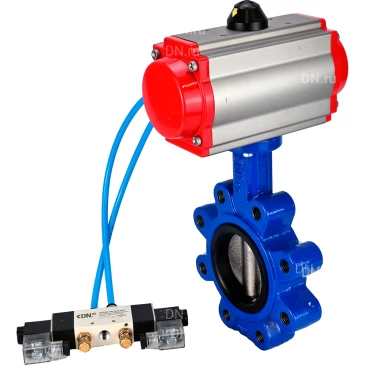 Затвор дисковый поворотный DN.ru WBV1616N-2W-Fb-H Ду150 Ру16 LUG, корпус - чугун QT450, диск - чугун QT450, уплотнение - NBR, с пневмоприводом PA-DA-105 и пневмораспределителем 4V320-08 NAMUR AC220V