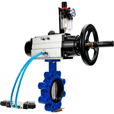 Затвор дисковый поворотный DN.ru WBV1631E-2W-Fb-H Ду125 Ру16 LUG, корпус - чугун QT450, диск - нержавеющая сталь 304, уплотнение - EPDM, с пневмоприводом PA-DA-105-1, пневмораспределителем 4V320-10 NAMUR AC220V и БПВ AFC2000
