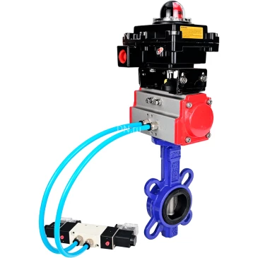 Затвор дисковый поворотный для абразивных сред DN.ru WBV1632E-2W-Fb-H Ду150 Ру16, корпус - чугун QT450, диск - нержавеющая сталь 316L, уплотнение - EPDM, с пневмоприводом PA-DA-105, пневмораспределителем 4V320-10 NAMUR AC220V и БКВ APL-410N EX