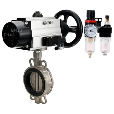 Затвор дисковый поворотный DN.ru WBV3131V-2W-Fb-H Ду150 Ру16 межфланцевый, корпус - нержавеющая сталь 304, диск - нержавеющая сталь 304, уплотнение - VITON, с пневмоприводом PA-DA-105-1, пневмораспределителем 4M310-08 220В NAMUR и БПВ AFC2000