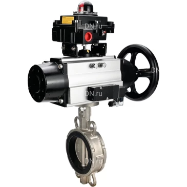 Затвор дисковый поворотный DN.ru WBV3131V-2W-Fb-H Ду150 Ру16 межфланцевый, корпус - нержавеющая сталь 304, диск - нержавеющая сталь 304, уплотнение - VITON, с пневмоприводом PA-DA-105-1, пневмораспределителем 4M310-08 24В NAMUR и БКВ APL-410N EX