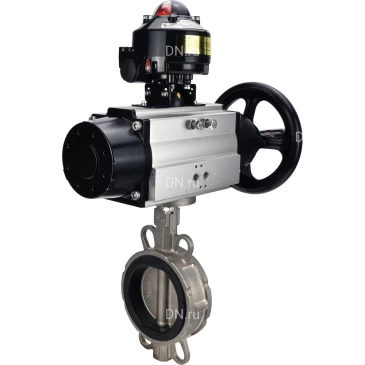 Затвор дисковый поворотный DN.ru WBV3131V-2W-Fb-H Ду150 Ру16 межфланцевый, корпус - нержавеющая сталь 304, диск - нержавеющая сталь 304, уплотнение - VITON, с пневмоприводом PA-DA-105-1 и БКВ APL-210N