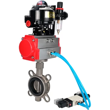 Затвор дисковый поворотный DN.ru WBV3131N-2W-Fb-H Ду250 Ру16, корпус - нержавеющая сталь 304, диск - нержавеющая сталь 304, уплотнение - NBR, с пневмоприводом PA-DA-160, пневмораспределителем 4V320-10 NAMUR AC220V, БКВ APL-510N EX и БПВ AFC2000