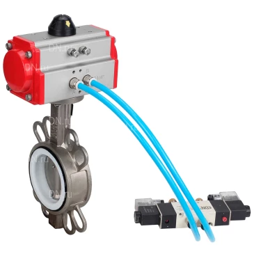 Затвор дисковый поворотный DN.ru WBV3131P-2W-Fb-H Ду50 Ру16, корпус - нержавеющая сталь 304, диск - нержавеющая сталь 304, уплотнение - PTFE, с пневмоприводом PA-DA-065 и пневмораспределителем 4V320-08 NAMUR AC220V