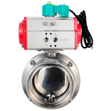 Затвор дисковый поворотный DN.ru WBV3131S-2W-T-H Ду15 Ру10 резьбовой, корпус - пищевая нержавеющая сталь 304, уплотнение - Silicon, с пневмоприводом PA-SA-065 и магнитным переключателем ALS200D