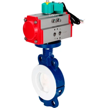 Затвор дисковый поворотный DN.ru WBV3434Pf-2W-Fb-H Ду50 Ру16 корпус - углеродистая сталь WCB, диск - углеродистая сталь WCB, футерованный PTFE, уплотнение - PTFE, с пневмоприводом DN.ru PA-SA-083 и ALS200D