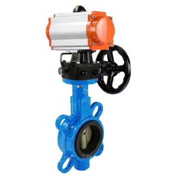 Затвор дисковый поворотный DN.ru WBV1631E-2W-Fb-ISO-H Ду50 Ру25 межфланцевый, корпус - чугун QT450, диск - нержавеющая сталь 304, уплотнение - EPDM, с пневмоприводом DN.ru PA-DA-065 и ручным дублером MON1-250-T26-ISO