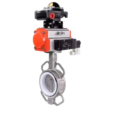 Затвор дисковый поворотный DN.ru WBV3131P-2W-Fb-H Ду80 Ру16, корпус - нержавеющая сталь 304, диск - нержавеющая сталь 304, уплотнение - PTFE, с пневмоприводом PA-DA-083, пневмораспределителем 4V320-08 NAMUR AC220V и БКВ APL-410N EX