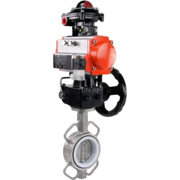 Затвор дисковый поворотный DN.ru WBV3131P-2W-Fb-H Ду125 Ру16, корпус - сталь 304, диск - сталь 304, уплотнение - PTFE, с пневмоприводом PA-DA-105, пневмораспределителем 4V320-08 NAMUR AC220V, ручным дублером MON3-700-T38-ISO и БКВ APL-510N EX
