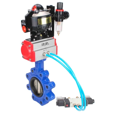 Затвор дисковый поворотный DN.ru WBV1616N-2W-Fb-H Ду65 Ру16 LUG, корпус - чугун QT450, диск - чугун QT450, уплотнение - NBR, с пневмоприводом PA-SA-105, пневмораспределителем 4V320-10 NAMUR AC220V, БКВ APL-510N EX и БПВ AFC2000