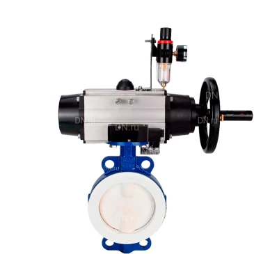 Затвор дисковый поворотный DN.ru WBV3434Pf-2W-Fb-R Ду200 Ру16, корпус - углеродистая сталь WCB, диск - углеродистая сталь WCB, футерованный PTFE, уплотнение - PTFE, с пневмоприводом PA-DA-105-1, пневморапределителем 4М310-08 220В NAMUR и БПВ AFC2000