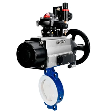 Затвор дисковый поворотный DN.ru WBV3434Pf-2W-Fb-R Ду150 Ру16, корпус - угл. сталь WCB, диск - угл.  сталь WCB, футерованный PTFE, уплотнение - PTFE, с пневмоприводом PA-DA-105-1, пневморапределителем 4М310-08 220В NAMUR, БКВ APL-210N и БПВ AFC2000