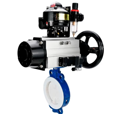 Затвор дисковый поворотный DN.ru WBV3434Pf-2W-Fb-R Ду150 Ру16, корпус - угл. сталь WCB, диск - угл. сталь WCB, футерованный PTFE, уплотнение - PTFE, с пневмоприводом PA-DA-105-1, пневморапределителем 4М310-08 220В NAMUR, БКВ APL-510N EX и БПВ AFC2000