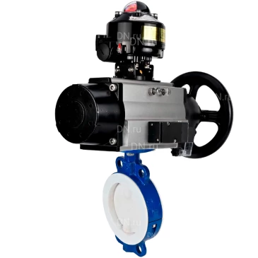 Затвор дисковый поворотный DN.ru WBV3434Pf-2W-Fb-R Ду200 Ру16, корпус - углеродистая сталь WCB, диск - углеродистая сталь WCB, футерованный PTFE, уплотнение - PTFE, с пневмоприводом PA-DA-105-1, пневморапределителем 4М310-08 24В NAMUR и БКВ APL-510N EX