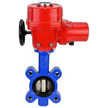 Затвор дисковый поворотный DN.ru WBV1631E-2W-Fb-H Ду125 Ру16 LUG межфланцевый, корпус - чугун QT450, диск - нержавеющая сталь AISI 304, уплотнение - EPDM, с электроприводом QT-EX-015M-O2-220VAC-У1 с моментной муфтой и штурвалом