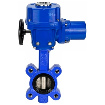 Затвор дисковый поворотный DN.ru WBV1631E-2W-Fb-H Ду100 Ру16 LUG межфланцевый, корпус - чугун QT450, диск - нержавеющая сталь AISI 304, уплотнение - EPDM, с электроприводом QT-N-010M-O2-380VAC-У1 с моментной муфтой и штурвалом
