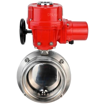 Затвор дисковый поворотный DN.ru WBV3131E-2W-T-H Ду100 Ру10 резьбовой, корпус - пищевая нержавеющая сталь 304, уплотнение - EPDM, с электроприводом QT-EX-005M-O2-380VAC-У1 с моментной муфтой и штурвалом