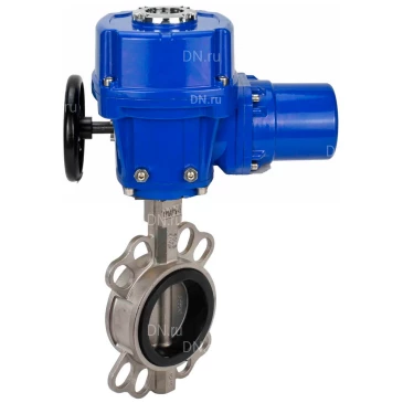 Затвор дисковый поворотный DN.ru WBV3131V-2W-Fb-H Ду100 Ру16 межфланцевый, корпус - нержавеющая сталь 304, диск - нержавеющая сталь 304, уплотнение - VITON, с электроприводом QT-N-010M-O2-380VAC-У1 с моментной муфтой и штурвалом