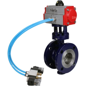 Затвор дисковый поворотный с тройным эксцентриситетом DN.ru WBV3EX-3431M-1W-F-ISO Ду50 Ру25, корпус - углеродистая сталь WCB, диск - нержавеющая сталь 304, уплотнение - METAL, с пневмоприводом PA-SA-130 и пневмораспределителем 4V320-10 220В