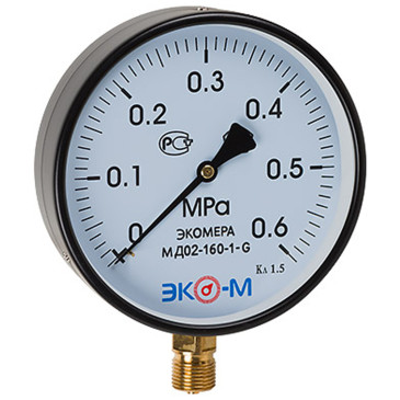 Манометр радиальный ЭКОМЕРА МД02-160 шкала 0-0.6 МПа, корпус 160 мм, присоединение G1/2″