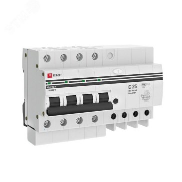 Автоматический выключатель дифференциального тока четырехполюсный EKF PROxima АД-4 С25 АС100 3P+N, ток утечки - 100 мА, переменный, сила тока - 25 А, отключающая способность - 6 кА