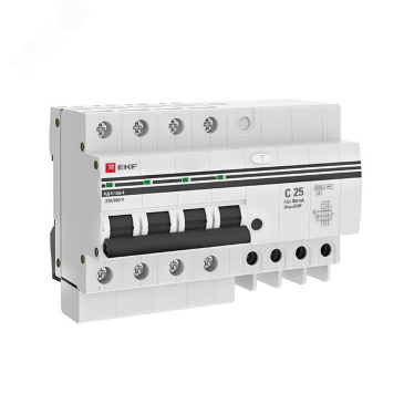 Автоматический выключатель дифференциального тока четырехполюсный EKF PROxima АД-4 С25 АС300 3P+N, ток утечки - 300 мА, переменный, сила тока - 25 А, отключающая способность - 4.5 кА