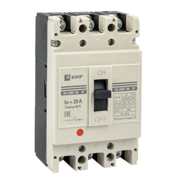 Автоматический выключатель трехполюсный EKF Вasic ВА-99М 3Р 100/125А, сила тока 125А, отключающая способность 18 кА