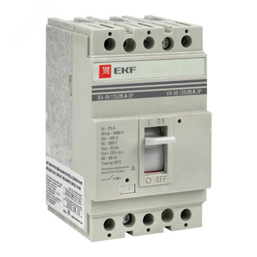 Автоматический выключатель трехполюсный EKF PROxima ВА-99 3P 125/16А, сила тока 16А, отключающая способность 25кА