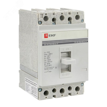 Автоматический выключатель трехполюсный EKF PROxima ВА-99 3Р 250/80А, сила тока 80А, отключающая способность 35 кА